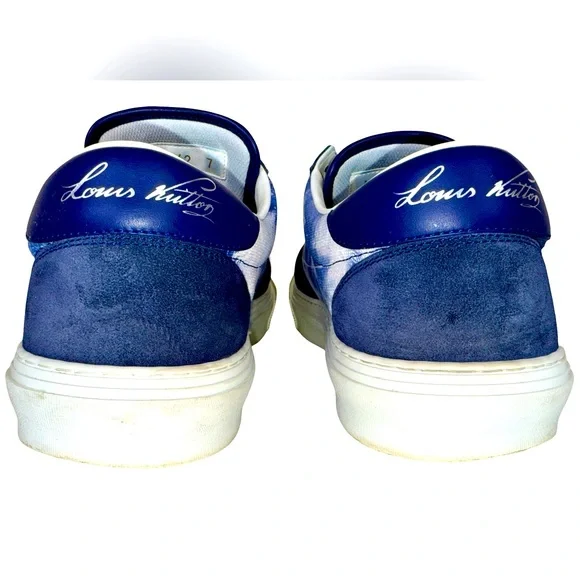 LOUIS VUITTON OLLIE RICHELIEU LOW TRAINERS IN BANDANA BLUE/WHITE